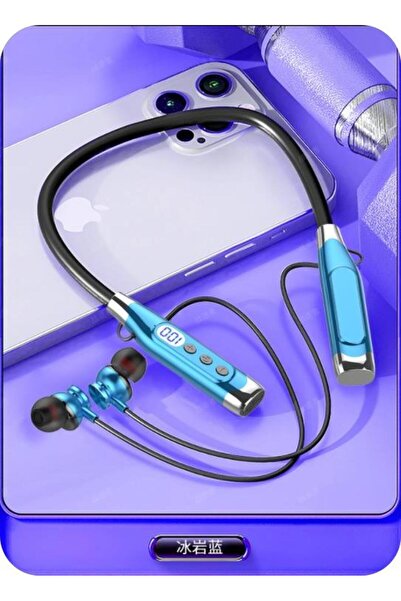 Choice1 Blue Bluetooth Headset Wireless Headphone LED Digital Display Neck-ha...