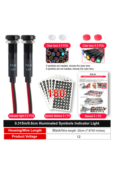 choice2 FL1A-08FW-5 R 8mm Mini Symbol tor light 12V 24V LED Car Boat LED Warn...