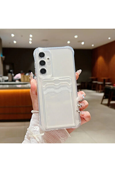 Choice14 حقيبة شفاف أبيض اللون مزود بفتحة للبطاقات لهاتف Galaxy A56 5G، متواف...