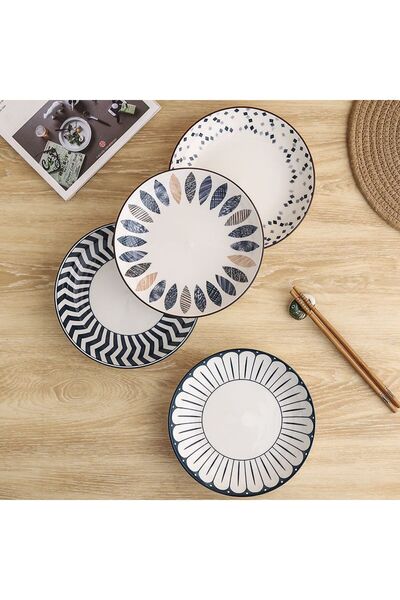 Choice Four plates 4-Piece 8-Inch Minimalist Ceramic Plates Set, Multipurpose...