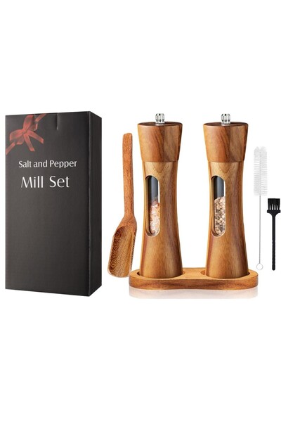 choice2 مطحنة ملح وفلفل خشبية صلبة يدوية قابلة لتعديل درجة الخشونة سعة كبيرة ...