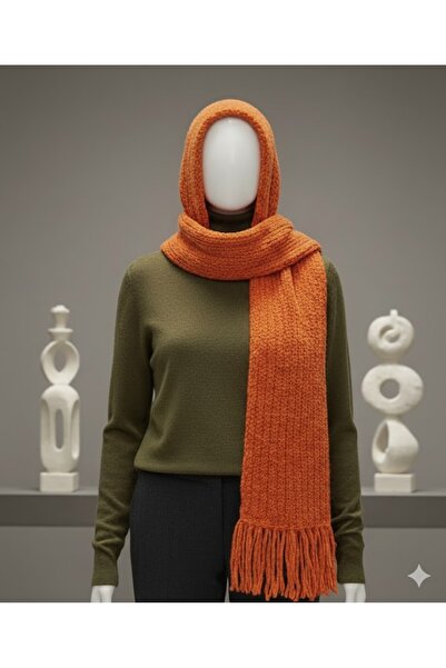 METUZA El Örmesi Kadife Yumuşak Dokulu Turuncu Balaklava-Kadın Birleşik Atkıl...