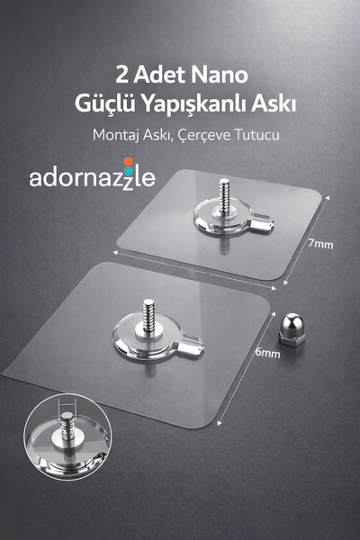 adornazzle 2 Adet Nano Güçlü Yapışkanlı Askı, Şeffaf Vidalı Askılık, Montaj A...