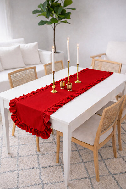 ÇIQRIK HOME Extra Büyük Boy Kırmızı Natural Fırfırlı Vintage Runner Ranır 40x...