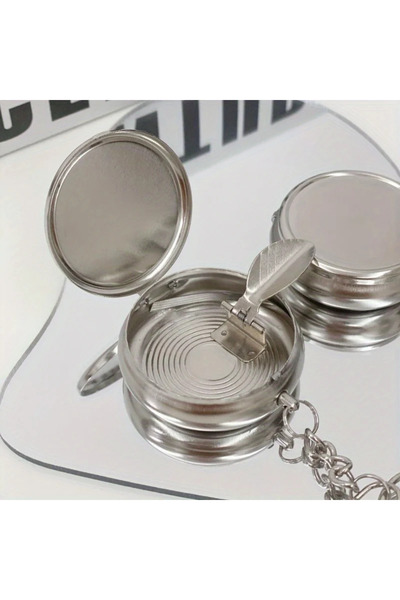 Choice منفضة سجائر صغيرة محمولة من الفولاذ المقاوم للصدأ الفضي مع سلسلة مفاتي...