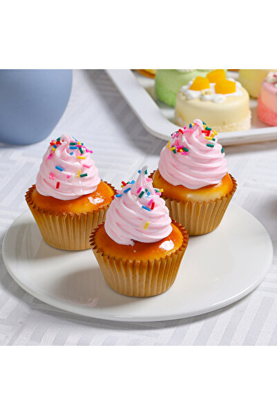 Choice1 كوب مخطط 3 قطع، مغناطيس ثلاجة على شكل كب كيك بكريمة زبدة وردية مزيفة،...