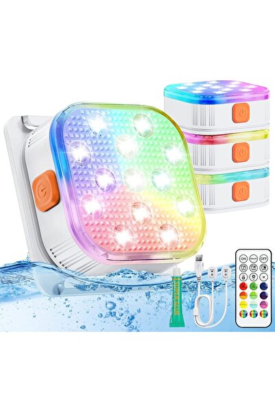 Choice قطعتان من مصابيح LED تحت الماء قابلة لإعادة الشحن وجهاز تحكم عن بعد بط...