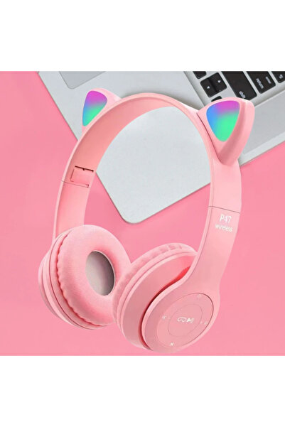 Choice سماعات رأس لاسلكية بلوتوث من ألويت، بتصميم آذان قطة وردية وامضة، مزودة...