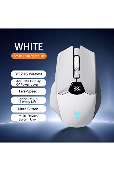 Choice ماوس لاسلكي بلوتوث رمادي وأبيض مع شاشة عرض رقمية للبطارية، ماوس صامت و...