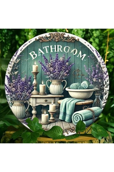 Choice 20x20cm 2 2D 8in Lavender Bathroom Theme Wooden Circular Disc Doorplat...