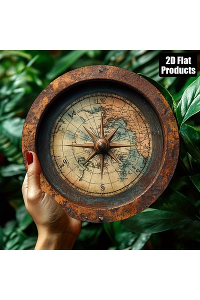Choice Round 20X20CM 2D Flat, Vintage World Map Metal Wall Decor - Antique Br...