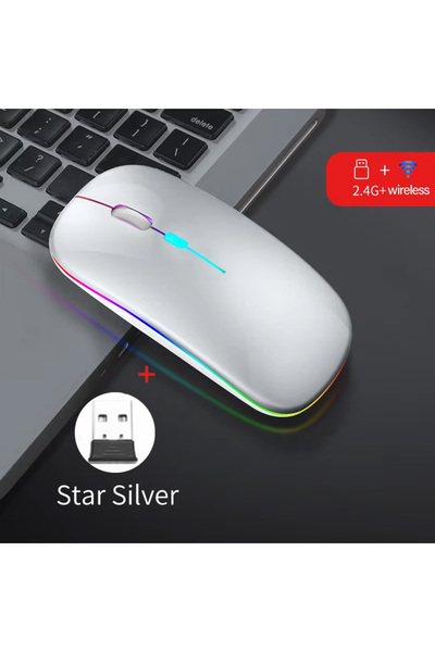 choice2 ماوس لاسلكي فضي جديد بتقنية OTG، ثنائي الوضع، متوافق مع بلوتوث، مزود ...