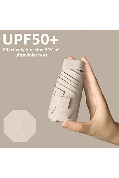 Choice Beige UPF 50+ Portable Umbrella, Mini Compact 5-Fold Sun Rain Umbrella...