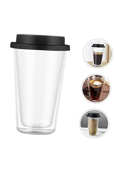 Choice1 أكواب قهوة زجاجية سوداء مزدوج الجدران مع أغطية سيليكون، أكواب قهوة زج...