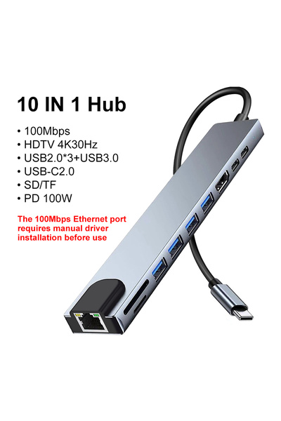 Choice3 موزع USB-C متعدد المنافذ (10 في 1، 100 ميجابت/ثانية، 8 في 1)، محول تل...
