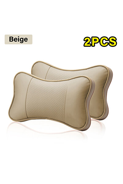 Choice3 2PCS Beige 2PCS Top Quality Cowhide Car Neck Pillows Headrest Neck Pi...