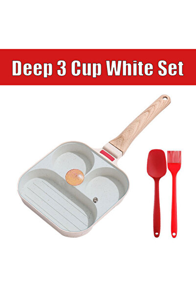 Choice1 Deep 3 Cup White Set Healthy Fried Egg Pan Ntick Omelette Pan with Li...