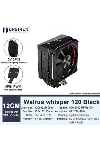 Choice1 A-RGB Other BLACK UPSIREN Walrus Whisper 120 Digital Display CPU Cool...