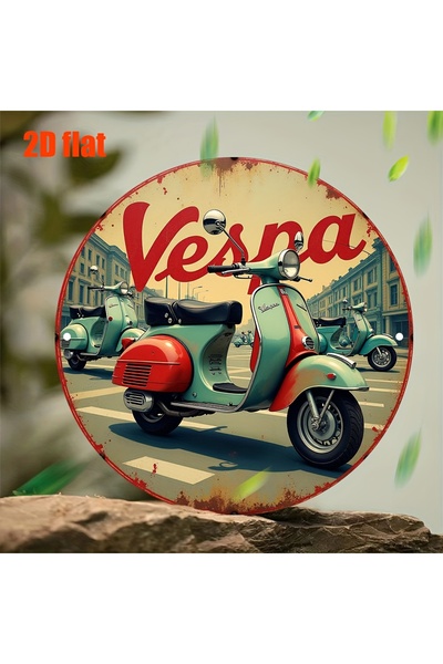 Choice Round 20X20CM 2D Flat, 2D Flat Retro Vesna Scooter Metal Wall Art - Vi...