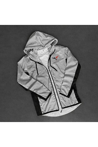 ByFourMan Unisex Bull Printed Zippered Hooded Gray Black Scuba Jacket