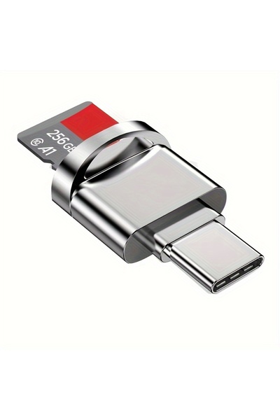 Choice قارئ بطاقات صغير فضي اللون، مناسب للهواتف المحمولة المزودة بمنفذ USB-C...