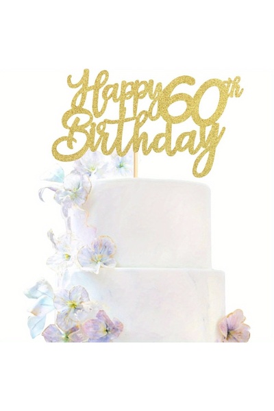 Choice D-123-60th 1pc Happy 60th Birthday Cake Toppers Gold 60 Cake Toppers f...