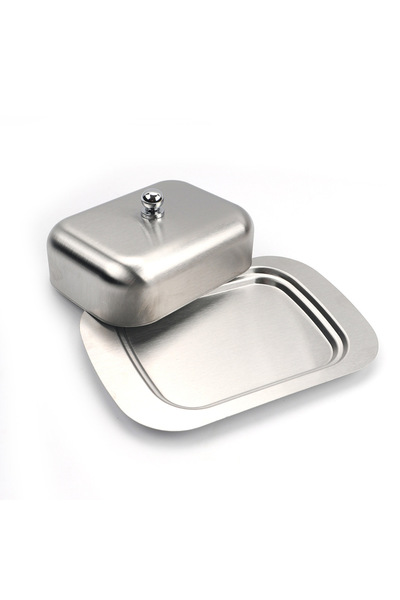 Choice Silver Leeseph Stainless Steel Butter Dish with Easy to Hold Lid, Endu...