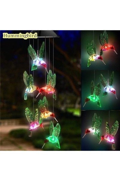 Choice5 جرس رياح يعمل بالطاقة الشمسية على شكل طائر الطنان، مزود بكرة كريستالي...