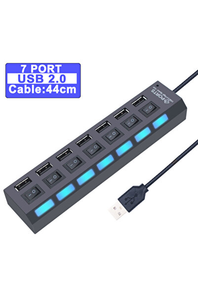 Choice موزع USB 2.0 عالي السرعة بسبعة منافذ، أسود اللون، مزود بمؤشر LED، يعمل...
