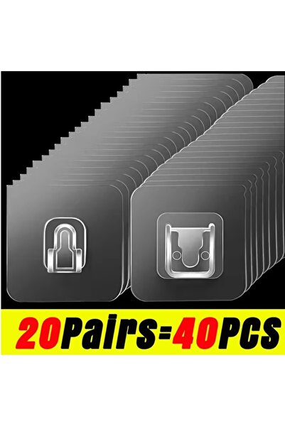 Choice1 40 قطعة (20 زوجًا) من خطافات الحائط ذاتية اللصق ذات الوجهين، لاصقة بق...