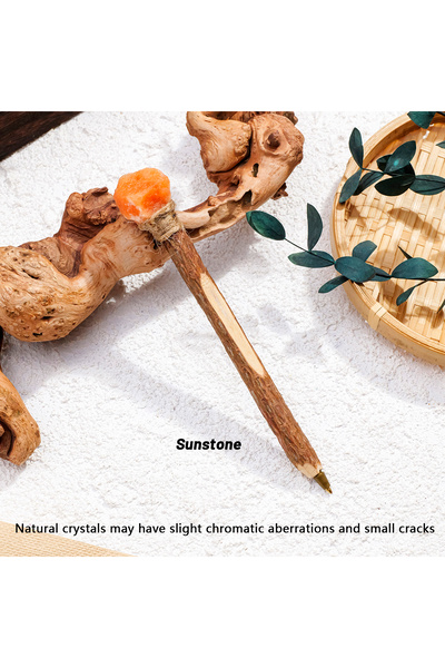 Choice10 1pc Sunstone 1pc Natural Crystal Raw Stone Magic Pen, Wooden Ballpoi...