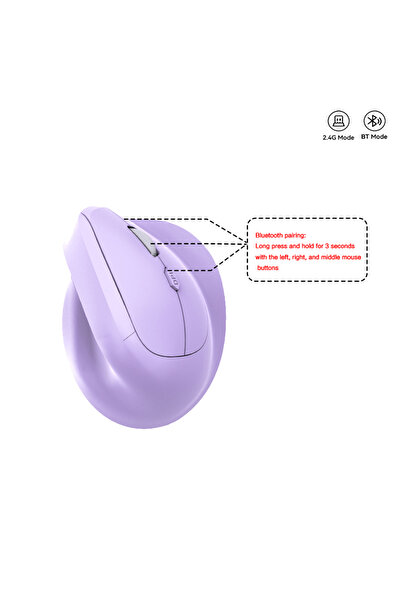 Choice3 ماوس عمودي لاسلكي مريح بلون بنفسجي، يدعم تقنية بلوتوث 5.0 و2.4 جيجا ه...