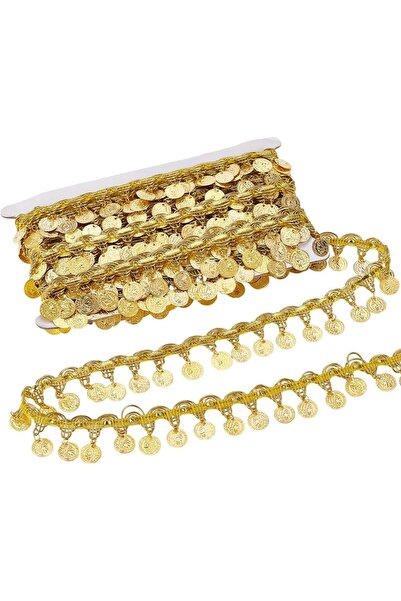 Choice AECH-27026 10 Yards Gold Coin Shape Sequin Tassel Trim 1.42 Inch Width...
