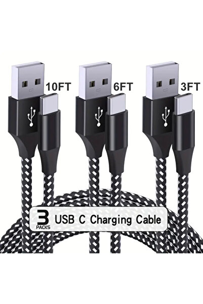 Choice7 كابل USB-A إلى Type-C أسود بطول 1 متر، 3 قطع، كابل مضفر من النايلون، ...