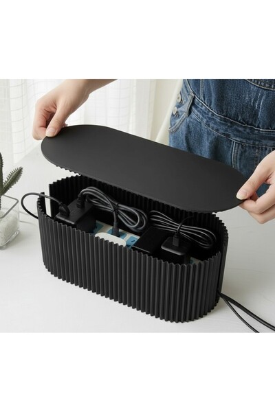 modakesim Kablo Saklama Kutusu Siyah – Priz Düzenleyici Masaüstü Organizer Box