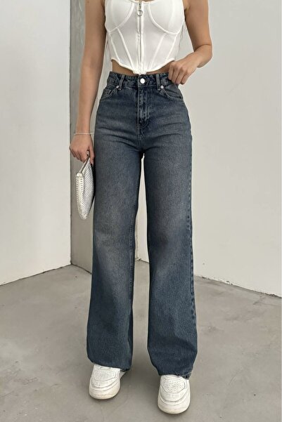 Gussi Women's Brown Tinted High Waist Palazzo Jeans