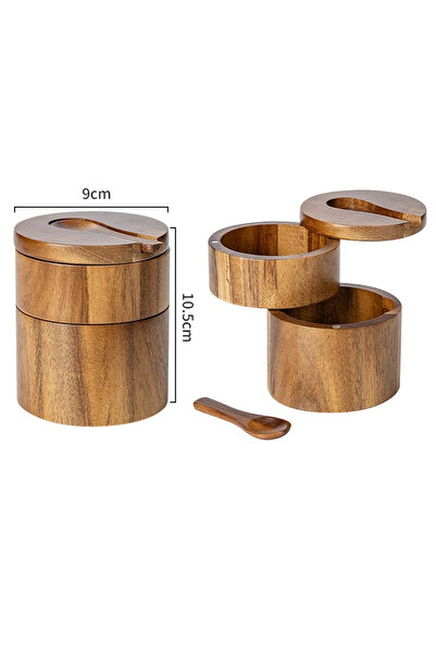 Choice1 C Acacia Wood Salt and Pepper Bowl Box with Lid and Spoon Acacia Salt...