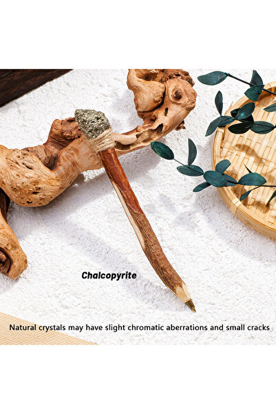 Choice4 قلم سحري من حجر الكالكوبيريت الطبيعي الخام، قلم حبر جاف خشبي مزين بزي...