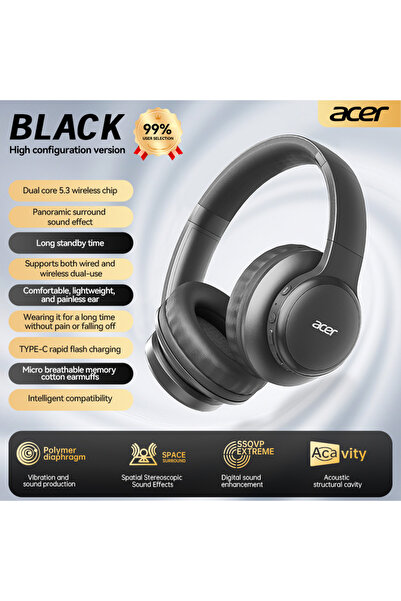 Choice1 سماعات رأس لاسلكية بلوتوث Acer Ohr559 سوداء اللون، تغطي الأذن بالكامل...