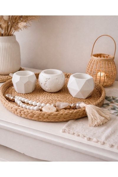 Dekor Hediye takı sunumluk ve 3 lü beton saksı seti