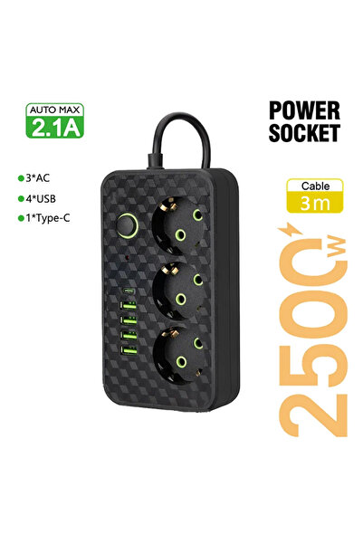 Choice black 3M EU Plug 3AC Outlet Power Strip Multitap Extension Cord Electr...