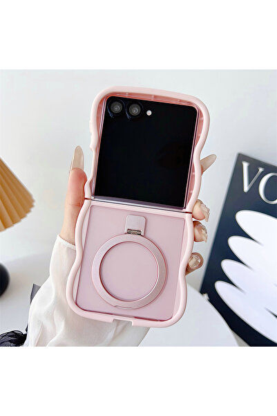 Choice جراب Galaxy Z Flip7 وردي مموج بتصميم مموج، مزود بحامل مغناطيسي غير لام...