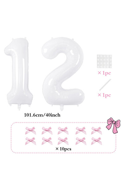 Choice24 40inch 12 2pcs101.6cm Pink Bow Decoration White Digital Balloon for ...