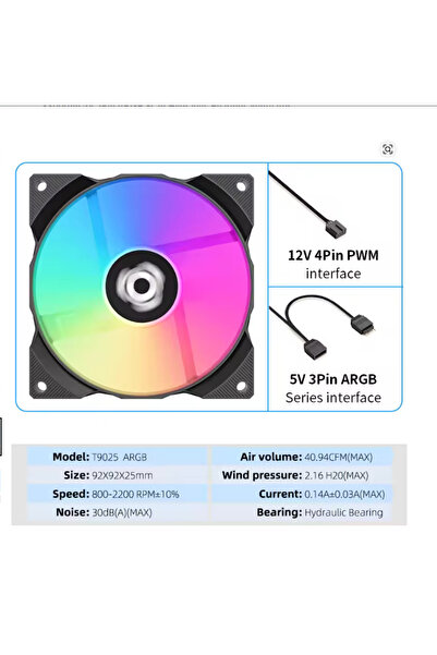 Choice A-RGB Other T9025 ARGB Black T9025 92x92x25mm ARGB&PWM Fan, Computer C...