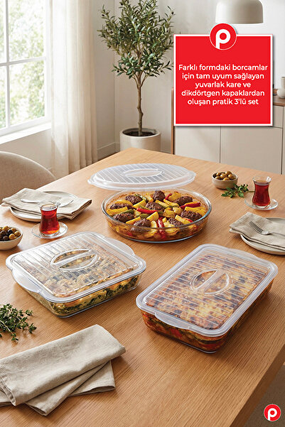 Pazarika 3’lü Borcam Kapağı Seti Şeffaf Plastik Saklama Kapağı Kare Dikdörtge...