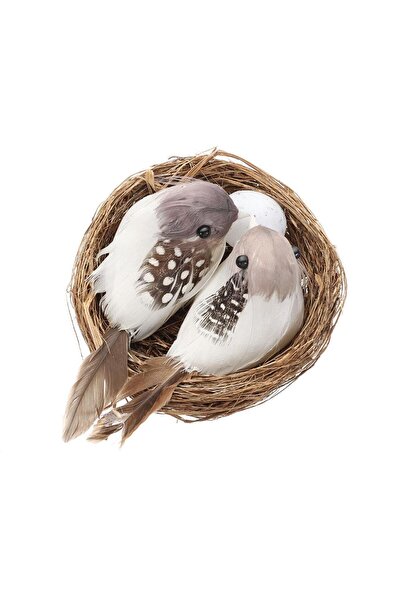 Choice طيور رمادية فاتحة واقعية ذات ريش مع عش وبيضة، طيور اصطناعية مصنوعة يدو...