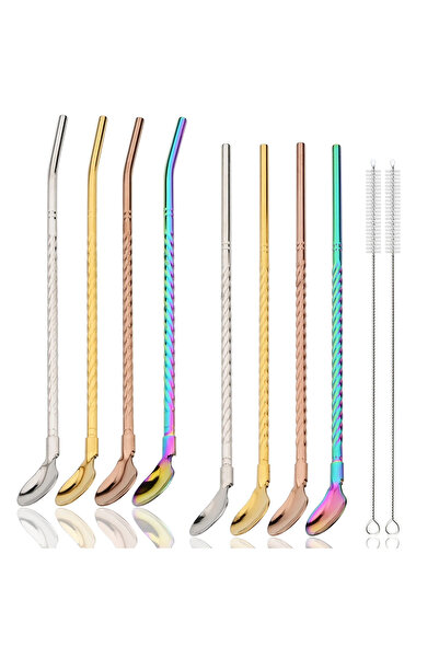 Choice3 mix 8pcs Milkshakes Cocktails Coffee Juice Straw Set 2-in-1 Stainless...