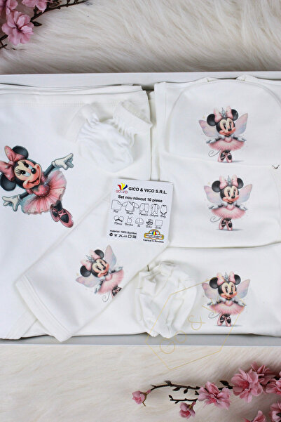 GoVo Kids Set 10 piese pentru nou-nascuti, Minnie/Mickey, Bumbac - Set cadou