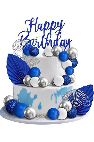 Choice blue silver Blue White Silver Balls Cake Toppers Boho Cake Topper Blue...