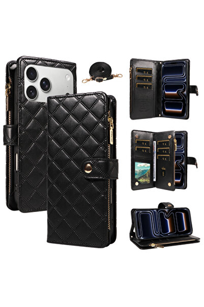 Choice24 iPhone17 Pro Max black Newly Designed Multi-functional Checkered Pat...